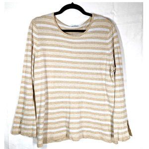 J McLaughlin Sweater Top Womens Size Large Beige Striped Knit Vented Cuffs Soft